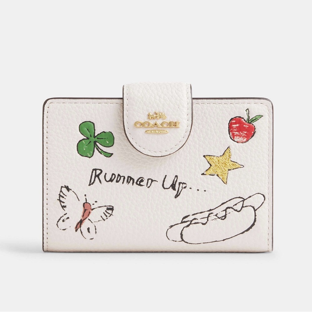NWT Coach Medium Corner Zip Wallet With Sketch Print Chalk Multi CAO94